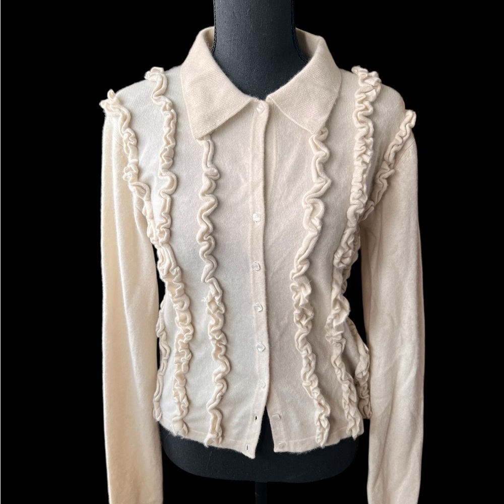 Don Rakow Vintage Ruffled Cashmere Cardigan - Picture 3 of 7